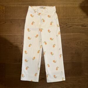 Bagatelle Anthropologie Cropped Wide Leg Pants Ivory with Sunflowers Size 4